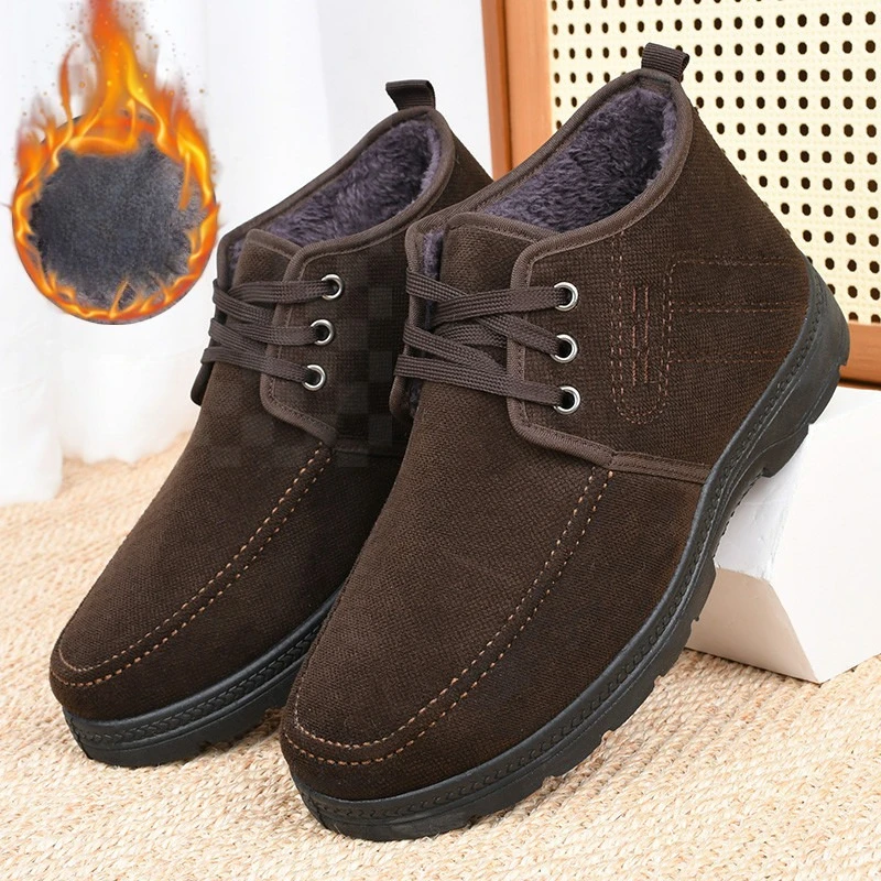 Herren Winterstiefel, Schnürstiefel mit Fleece-Futter, knöchelhohe Stiefeletten, rutschfeste, dicke Sohle, warm, für ältere Herren, lässige Baumwollschuhe. – Detail 14