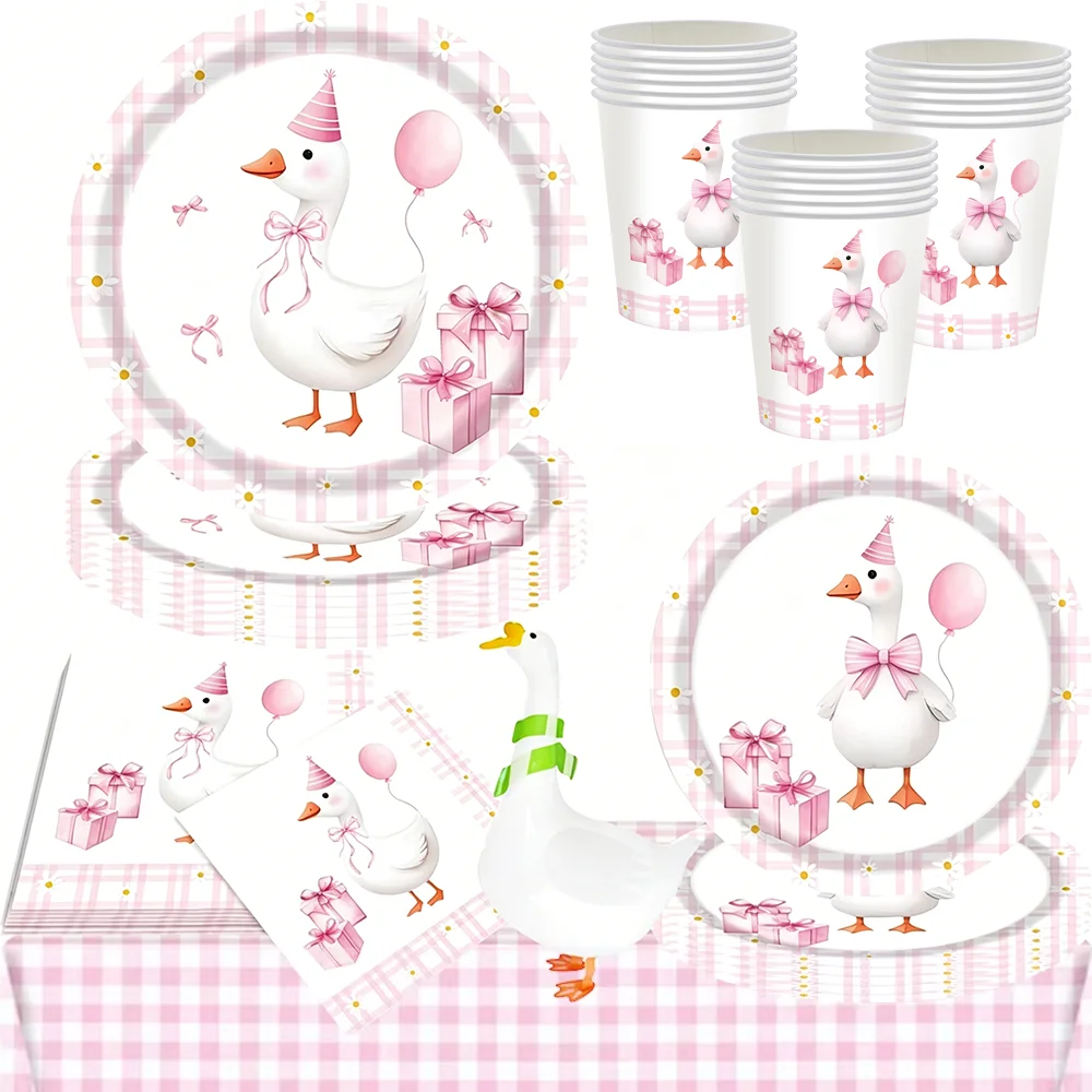 Rosa One Silly Goose Party-Geschirr-Set, Pappteller, Tassenservietten für Babyparty, Verlobung, Geburtstagsparty, Dekorationen, Zubehör – Detail 1