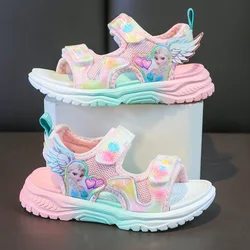 Disney children's shoes summer Rainbow sole girls mesh beach sandals fashion ins frozen princess light Casual sandals Size 26-37