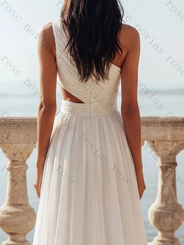 Customized One Shoulder A Line Sleeveless Ruffled Sleeveless Wedding Dresses Sexy Celebrity Dress Hollow Out Prom Party Gowns