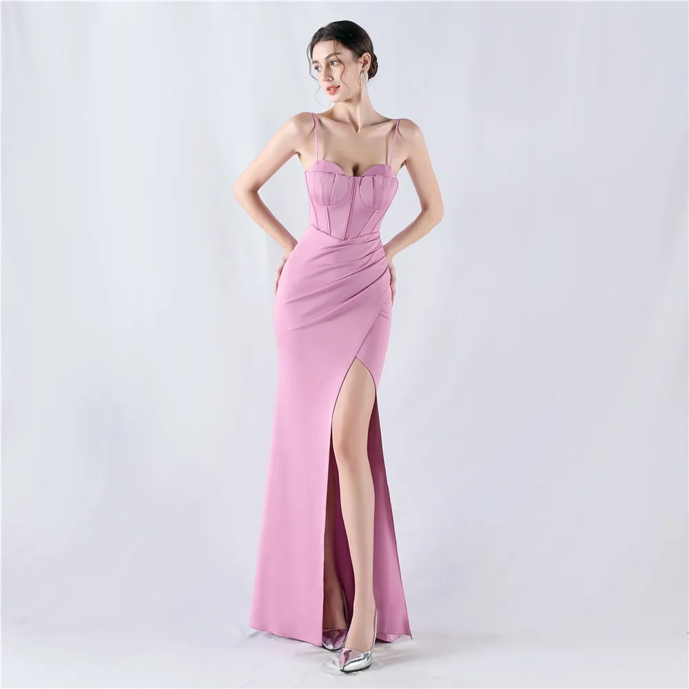 Sladuo Women Elegant Sexy Sleeveless Spaghetti Strap Maxi Dress Backless Split Cocktail Evening Wedding Party Long Dresses