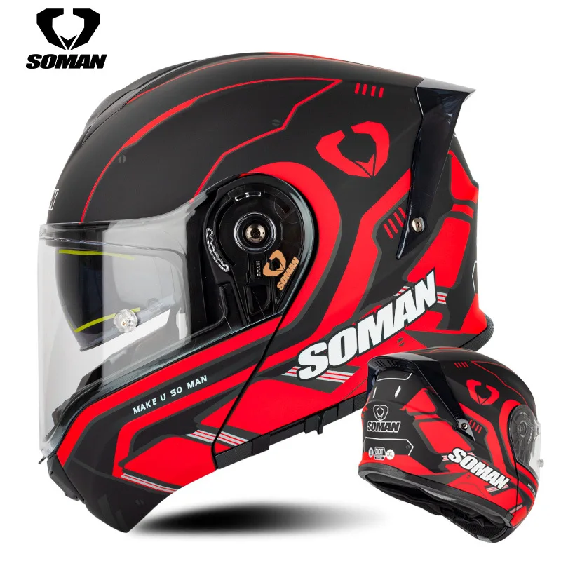 Motorcycle double lens peeling helmet racing helmet riding safety helmet four seasons locomotive big head circumference 965