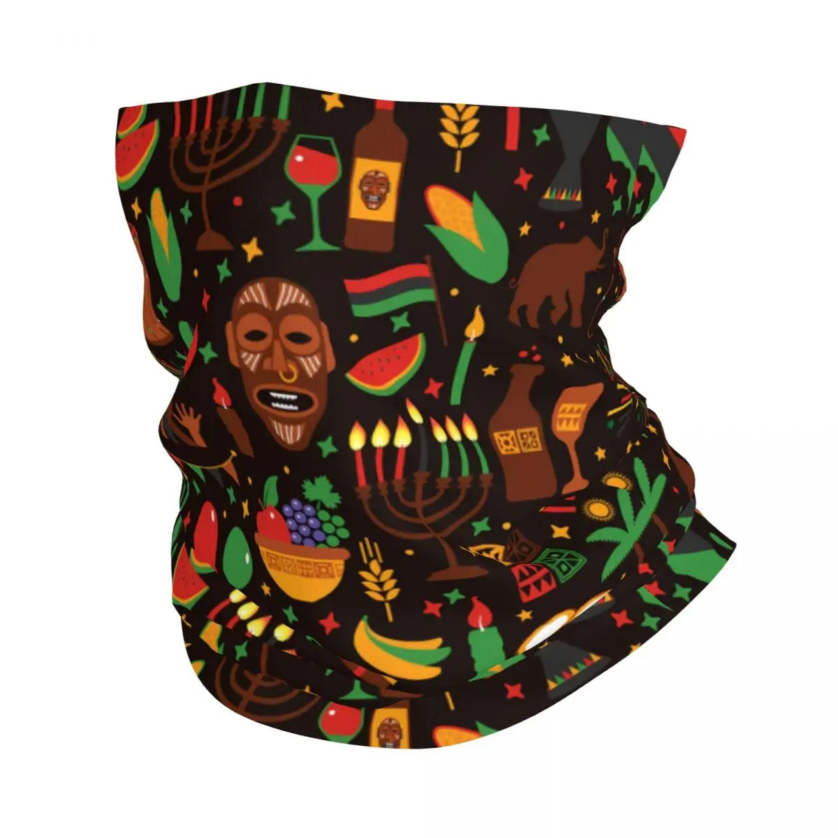 Traditional Colored Symbols Brown Thin Wrap Scarf Bandana African Ethnic Neck Gaiter Face Cover Headband