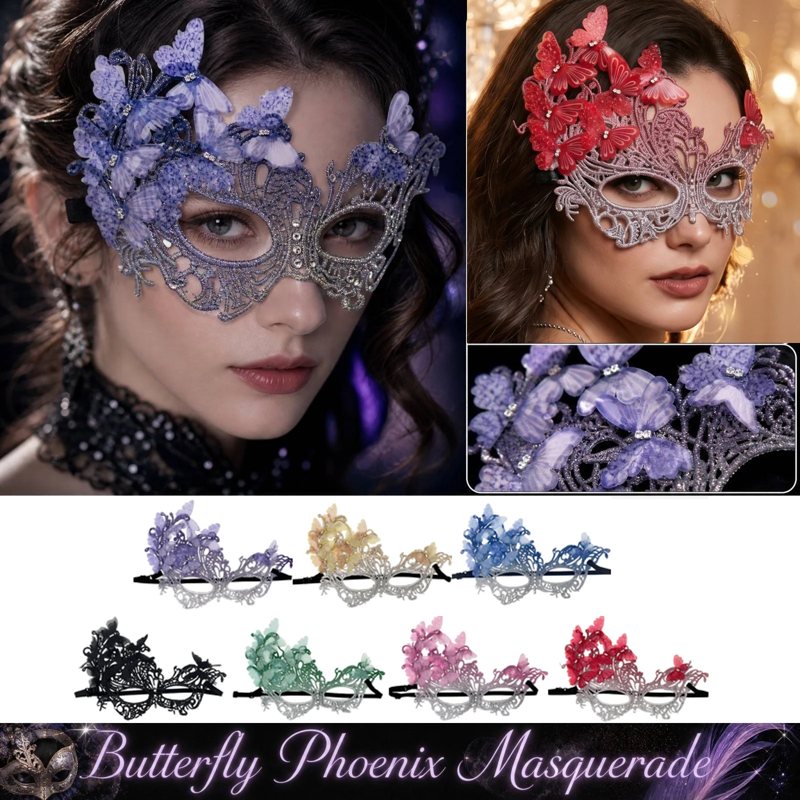 Gradient Lace Half Face Mask for Masquerade Party Lace Phoenix Mask for Halloween Parties Performances Sexy Eye Cover