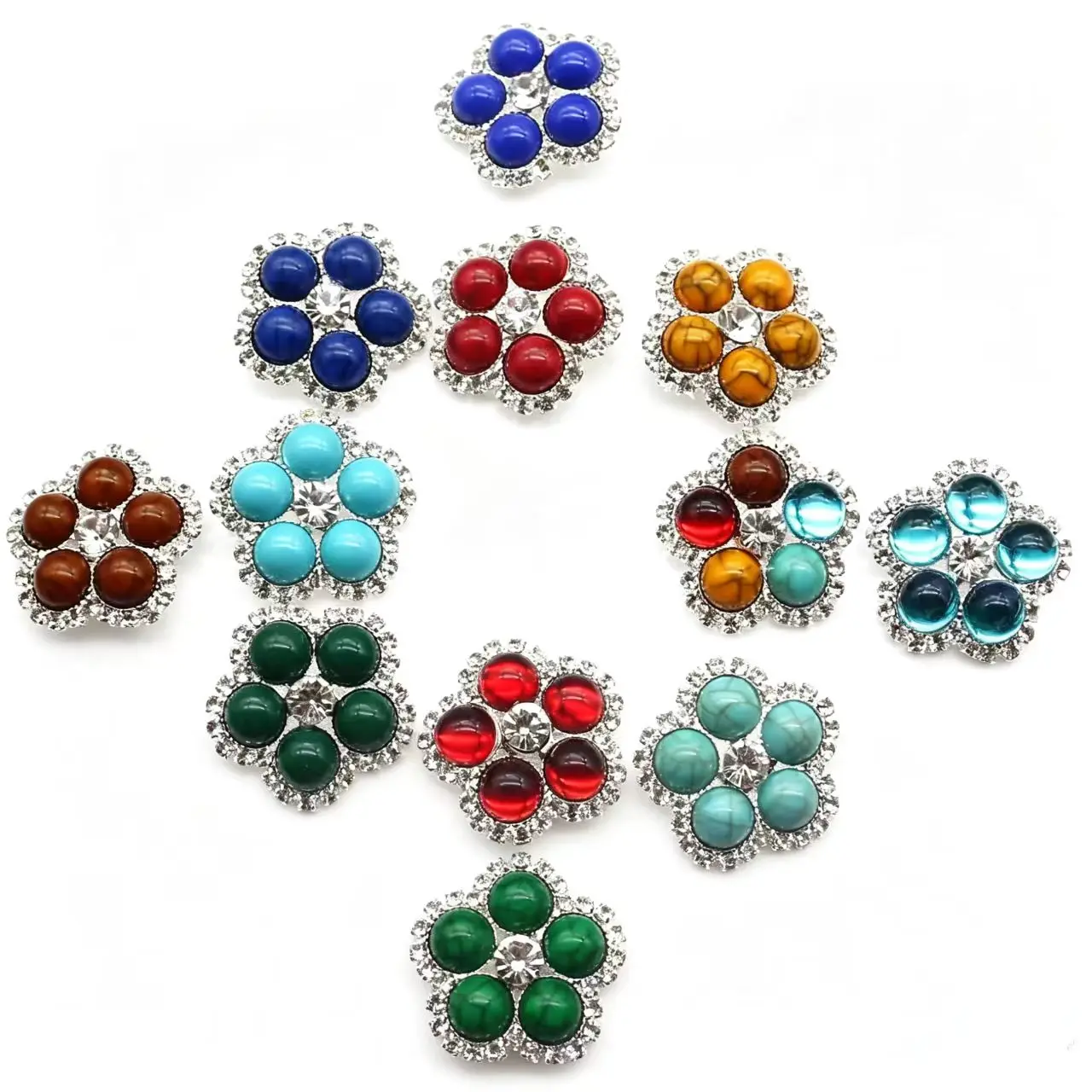 26mm Flower Rhinestone Clasp Shiny Crystal Edge Gemstone Buttons Handmade Bow Dress Ornament,10 Pcs/Pack