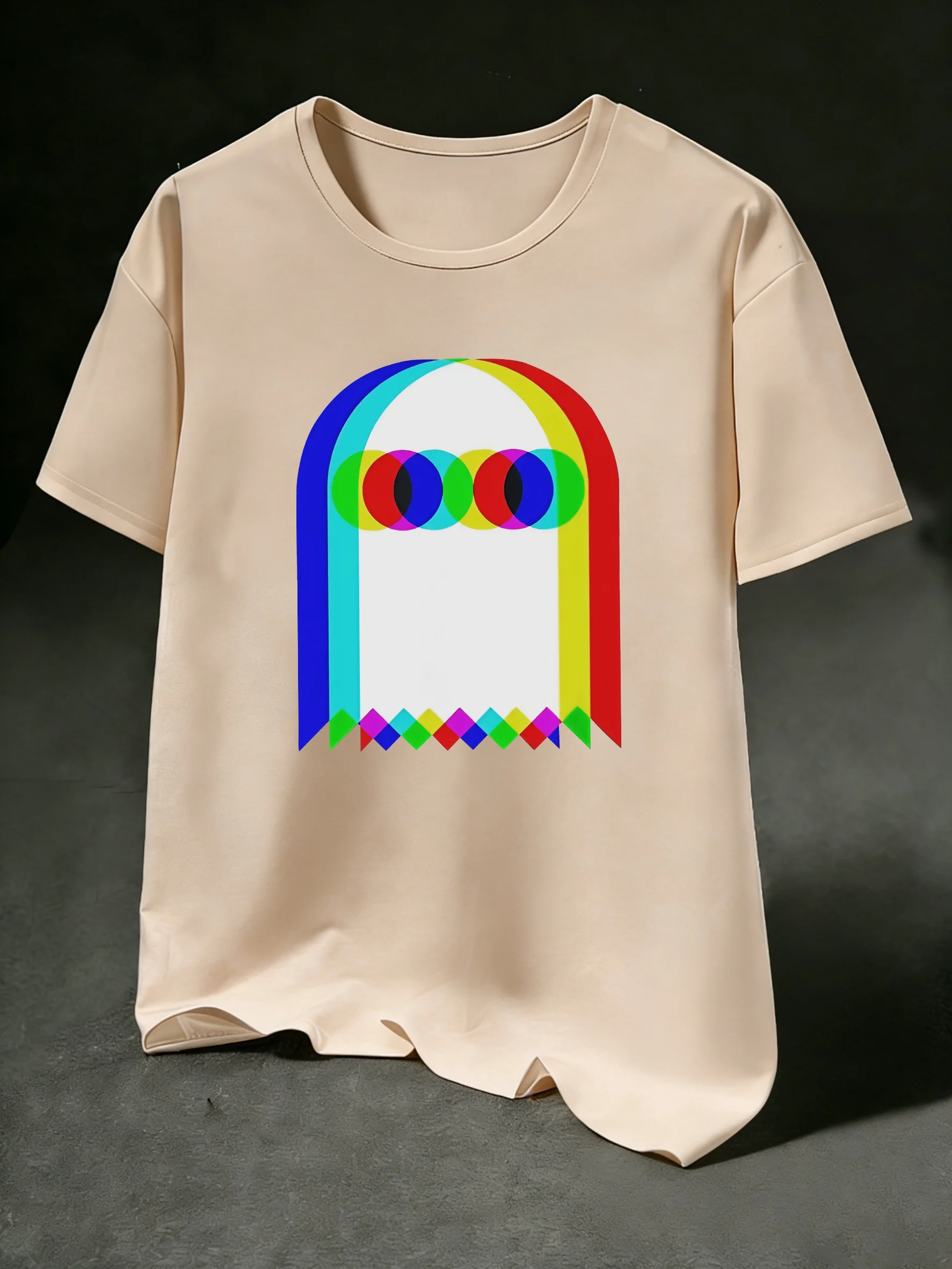 Summer men's 100% pure cotton sports casual loose fashion retro pixel printed round neck short sleeved T-shirt