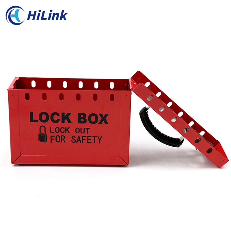 HiLink 12 Padlock Holes Internal Slide Button High Temperature Spraying Portable Group Lockout Lock Box With Nylon Coated Handle