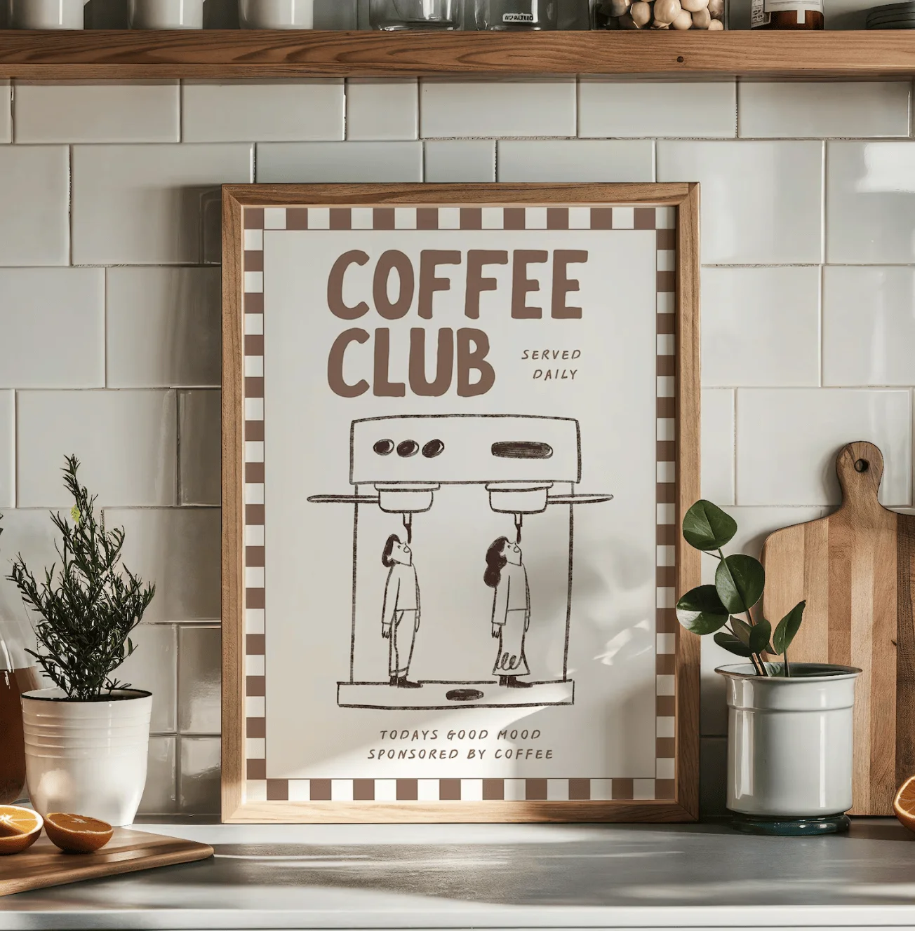 Coffee Club Hand Drawn Canvas Prints Posters Decor, Minimal Coffee Machine Wall Art for Kitchen Coffee Bar Cafe Living Room