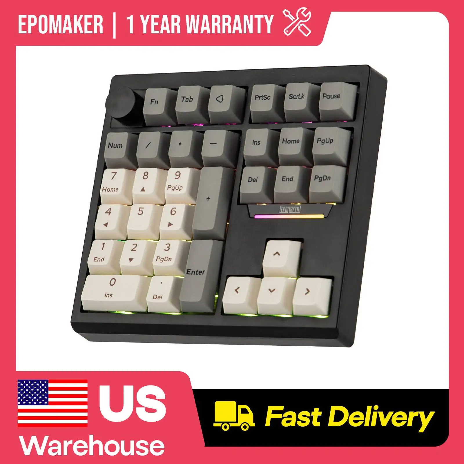 EPOMAKER TH33 30% Gasket Hot-Swap Wired/Bluetooth/2.4G Wireless Mechanical Number Pad with 2000mAh Battery & RGB Backlight