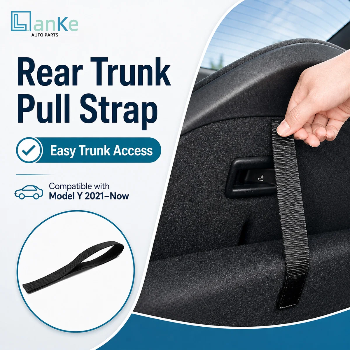 LANKE Rear Cargo Floor Pull Handle for Tesla Model Y 2021-Present Woven Nylon Trunk Lift Strap Easy DIY Installation Car parts
