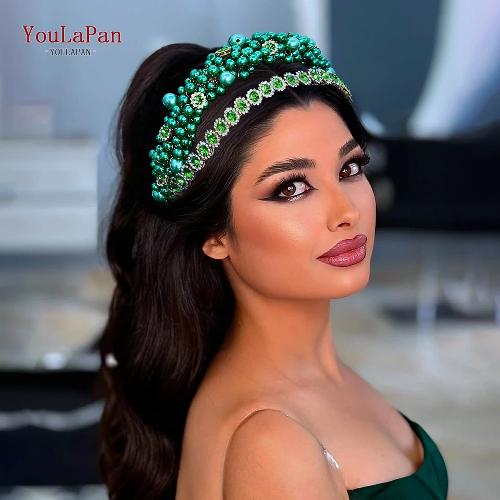 

YouLaPan Bridal Wedding Hair Hoop Bride Pearl Headpiece Banquet Headband Party Crown Vintage Rhinestone Hair Accessories HP939