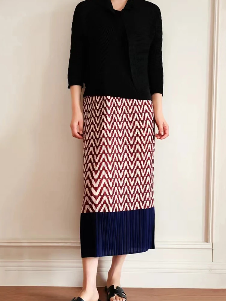 

High Waist Midi Skirt Women's New Summer Stripe Elastic Waist Design Sensation Three Houses Wind Saddle Bag Skirt