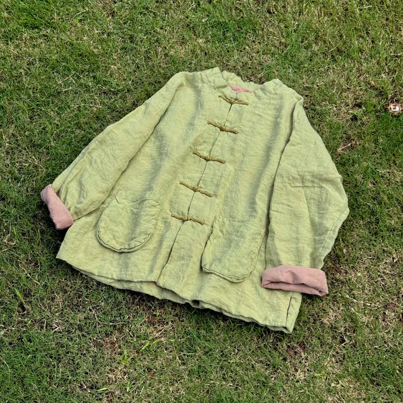New Fall & Autumn Women Vintage Linen Jackets Retro Loose Double-layer High Quality Chinese Single Button Outerwear & Coats