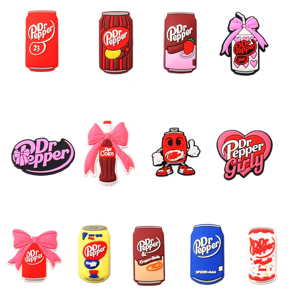 13PCS Hot Sale American Retro Soda Shoe Charm Mix Wholesale PVC Decoration Buckle Sandal DIY Detachable Waterproof To X-mas Gift