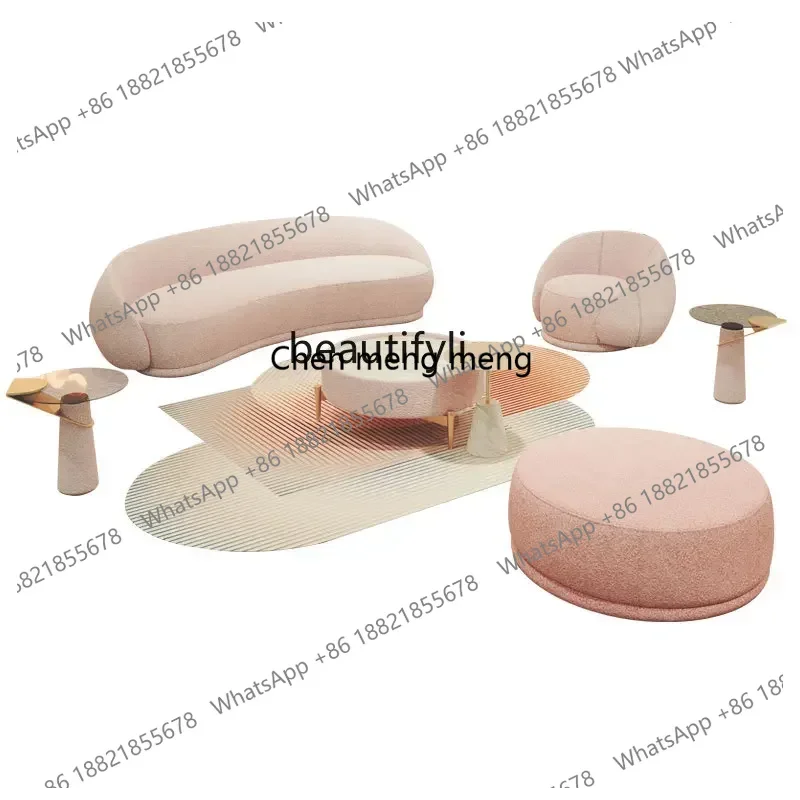 lhy 26 new yj Beauty Salon Clothing Store Curved Sofa Combination North Rest Area Reception Lamb Fleecess 26