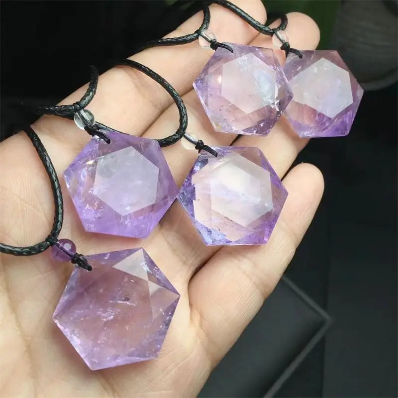 25MM Natural Amethyst Hexagram Pendant Necklace Crystal Carved Figurine Gift Fashion Jewelry For Women 1PCS