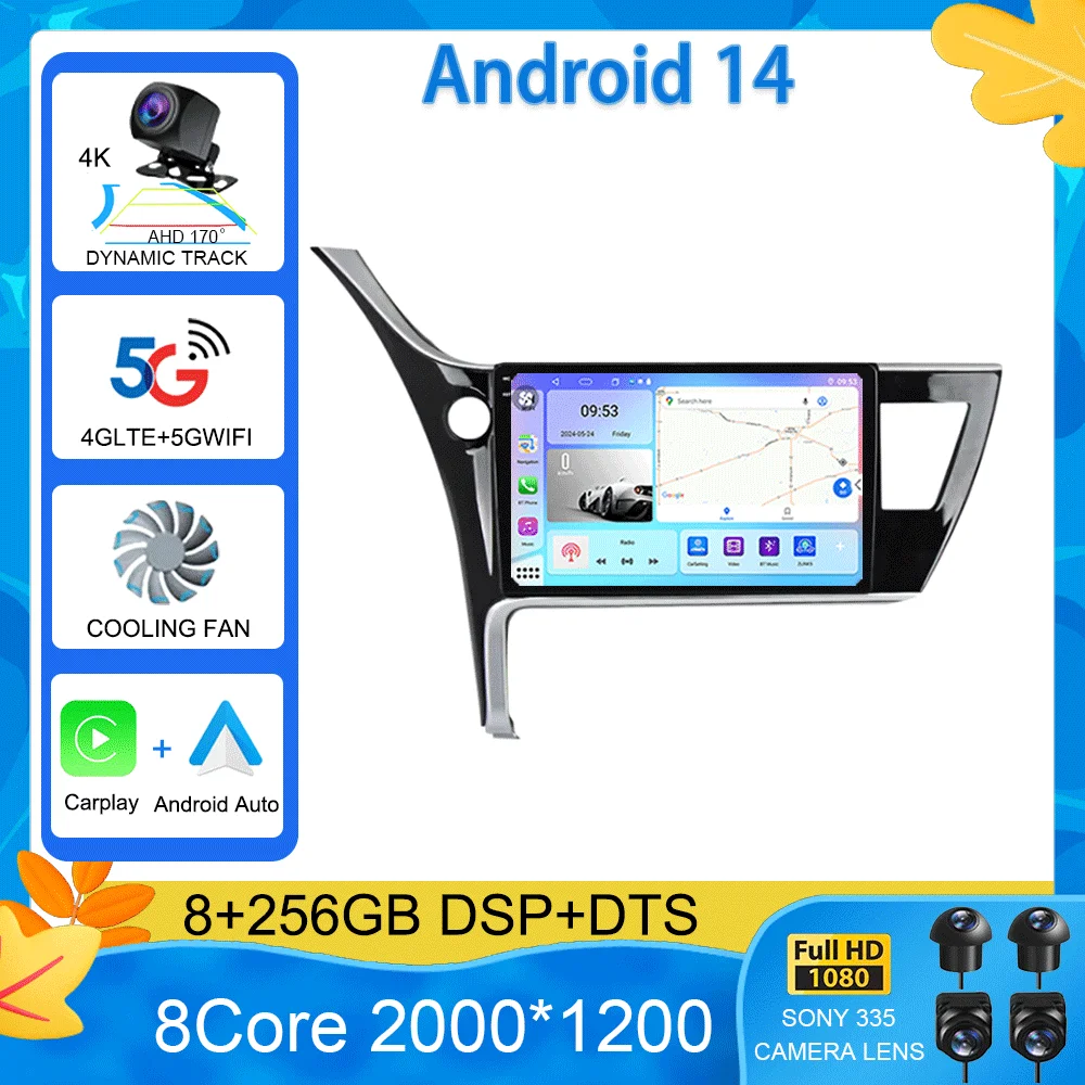 Android 15 Car Stereo Radio For Toyota Corolla 2017-2019 Multimedia Video Player Carplay GPS Navigation 4G WIFI 2 Din 360 Camera