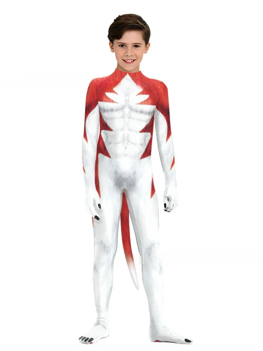 Nuevo disfraz de animal 2024, mono ajustado con pie y cola, disfraz de Halloween con estampado digital para niños, adecuado para escenario...