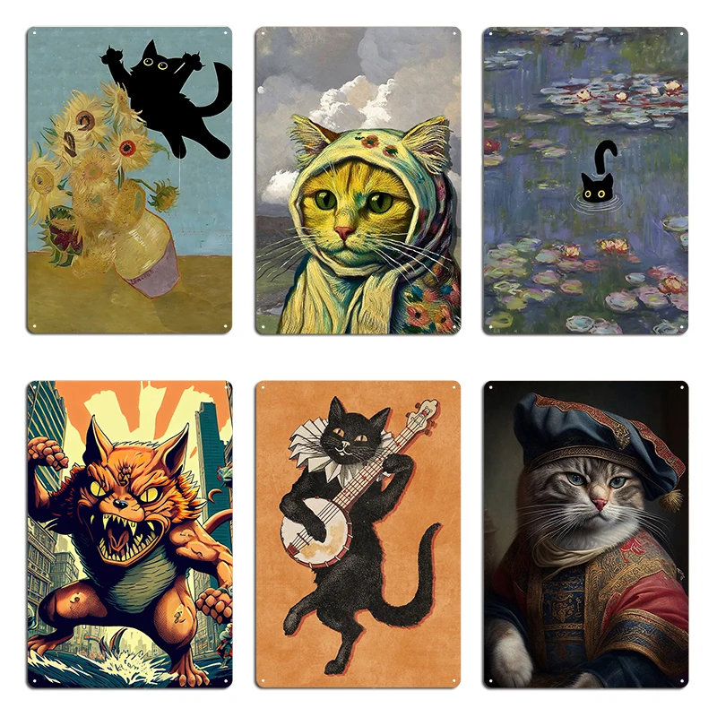 Disgruntle Cat With Cigar Metal Signs Printing Rusty Club Cinema Funny Funny Cat Tin Sign Poster