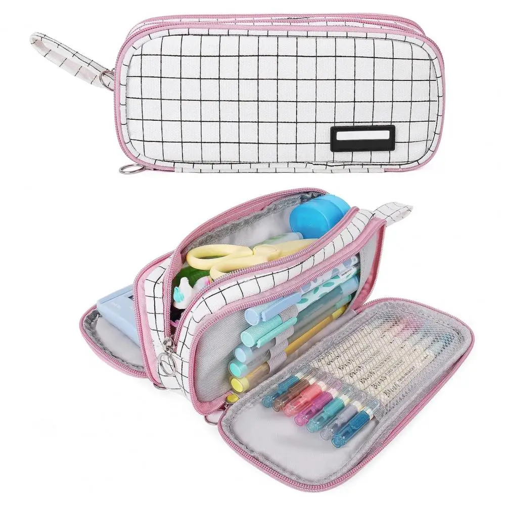 Estuche de lona con compartimentos para bolígrafos, estuche de lápices duradero, estuche de lápices minimalista, diseño elegante con cremallera, bolsa de almacenamiento de capacidad