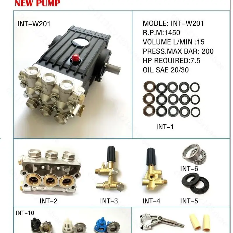 INT‑W201 High Pressure Cleaner Water Pump 15L Flow 200KG Pressure For High Pressure Washing Machine Cleaning Equipment Spare