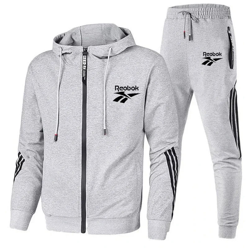 2024 New men buy hooded jacket Striped hooded zipper jacket + casual jogging pants 2 sets of sports men\'s fan suit