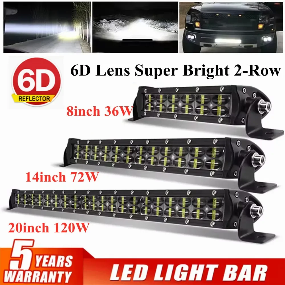 6D Lens Dual Row Led Light Bar Spot Flood Led Work Light 4x4 Led Bar for Truck ATV SUV Car Roof Offroad Driving Fog Lamp 12V 24V