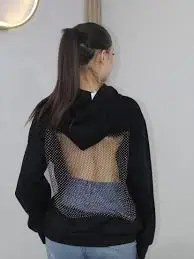 

Худи-пуловер с открытыми плечами из прозрачной сетки