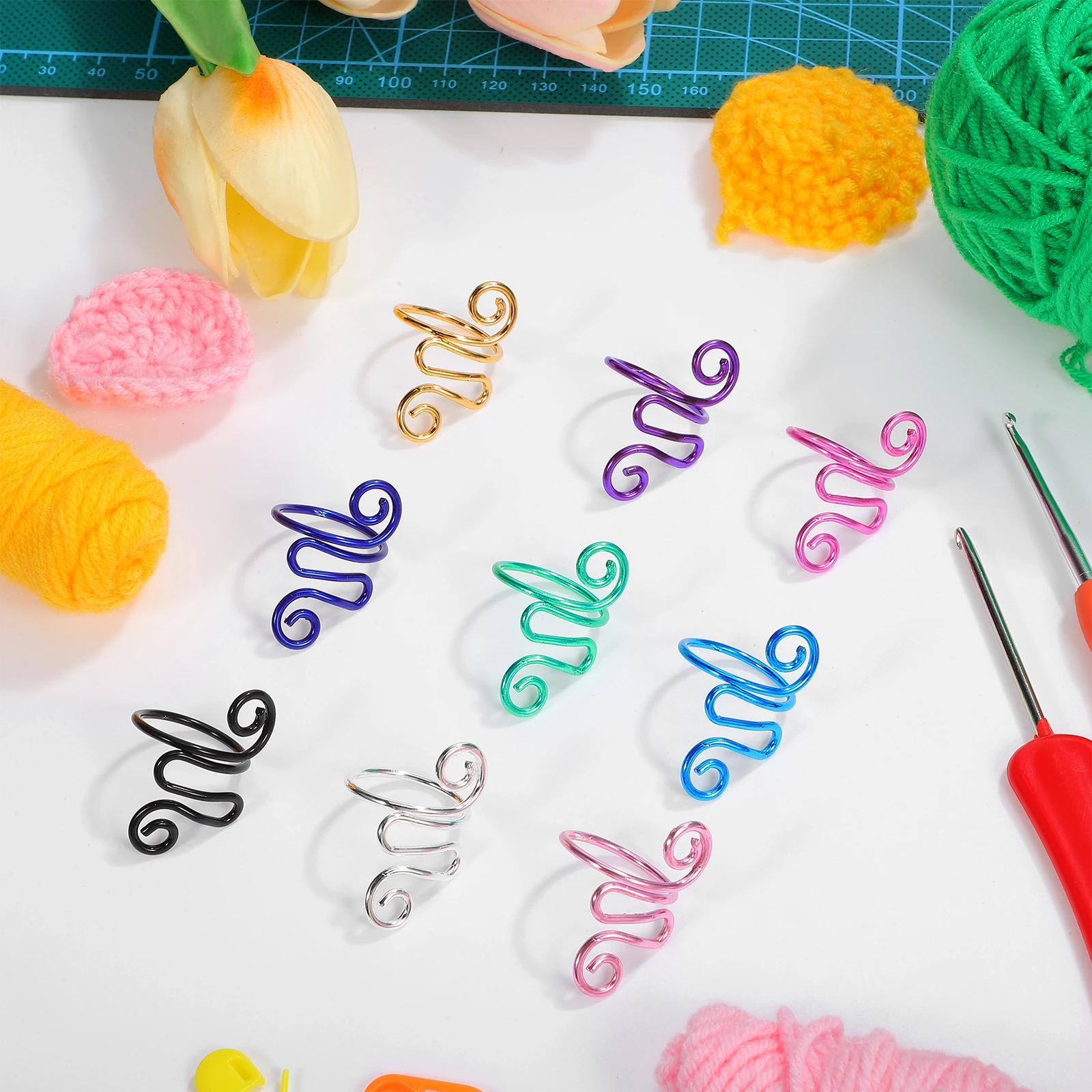 

9 Pcs Crochet Ring Rings Accessories Adjustable Twine Yarn Tension Knitting Metal for Finger Holder Miss