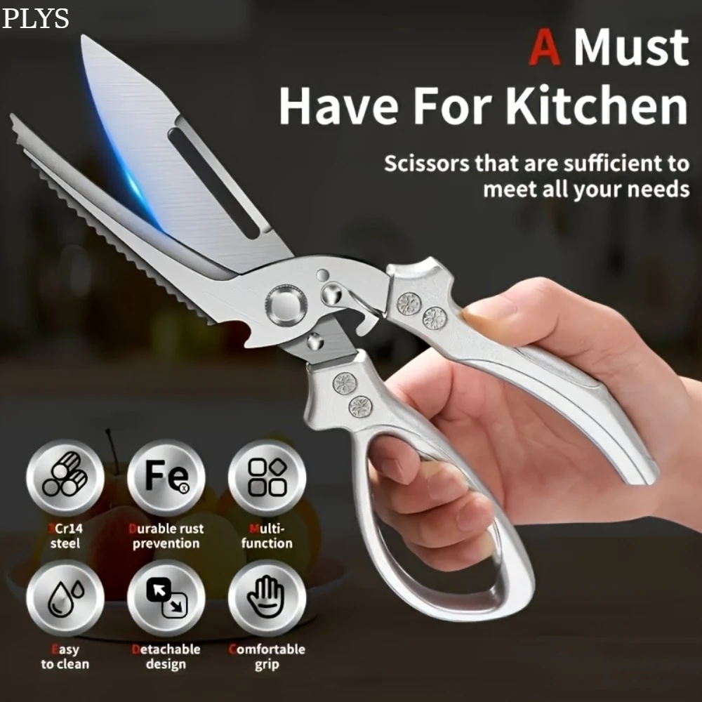 PLYS Automatische Rückprallschere, robuste Küchenschere, Küchen-Geflügelschere mit ergonomischem Griff, scharfe Klingen, verriegelbar