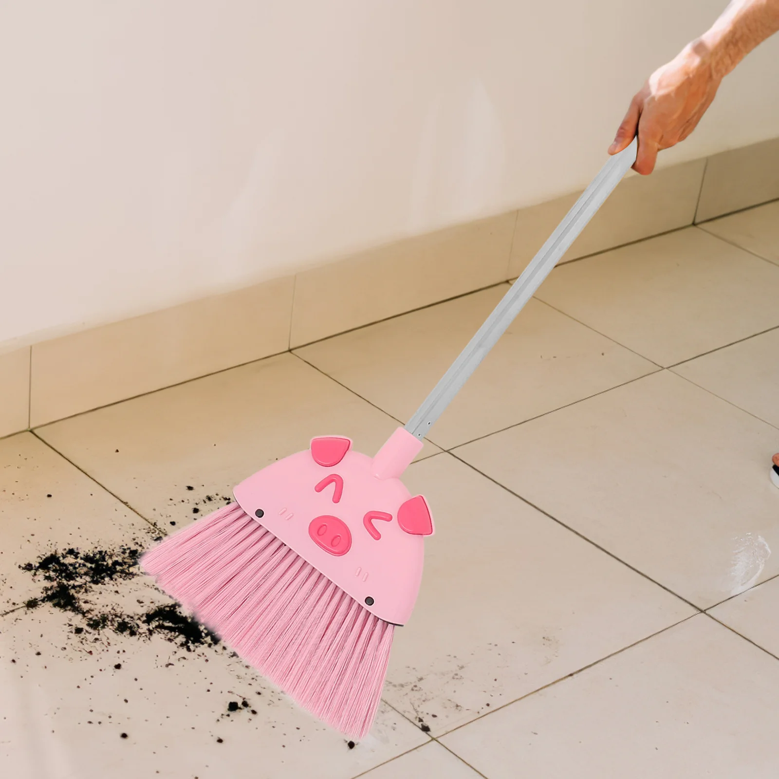 مجموعة واحدة من مكنسة الأطفال ومجرفة تصميم خنزير كرتوني أداة تدريب تنظيف الوالدين والطفل للأطفال كنس منزلي