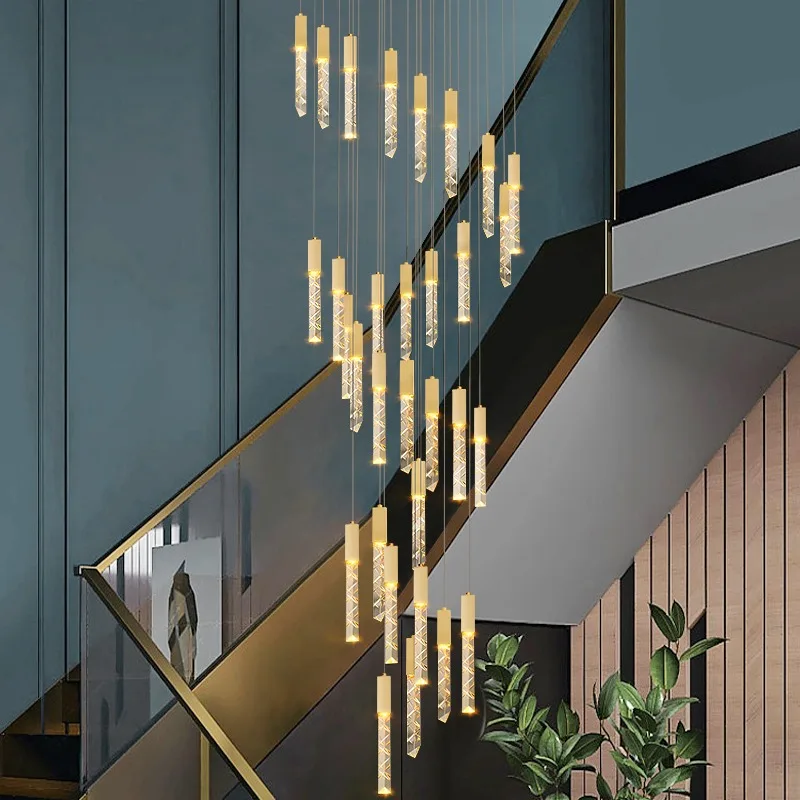 

Modern high-end staircase crystal chandeliers are suitable for villas, attics, and living rooms. Long spiral chandelier