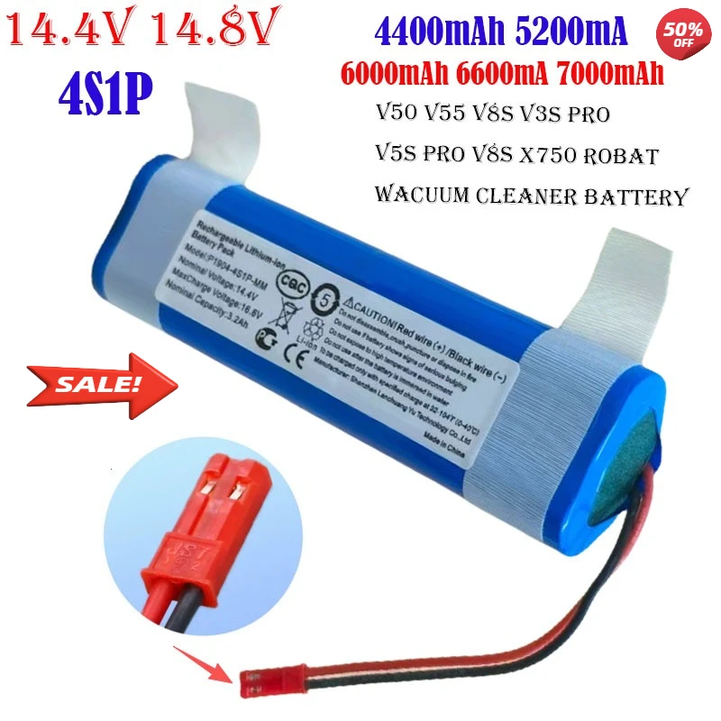 

14.4V 14.8V 4400mAh-7000mAh 18650 Li-Ion Rechargeable Battery Pack For Ilife Sweeping and Mopping Robot V50 V55 V8s V3s Pro V5s