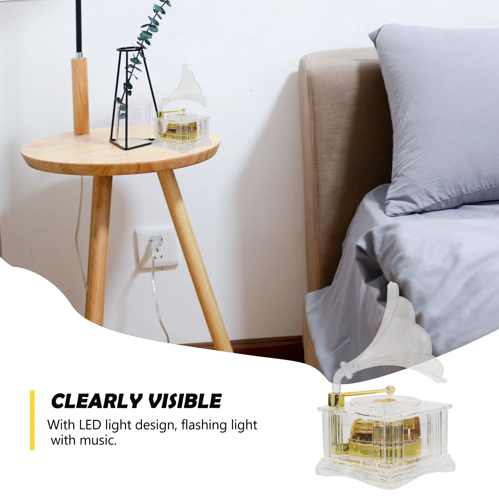 

1Pcs Creative Phonograph Music Box Home Decor Desktop Melody Box with Light Unique Gift for Friends Home Adornment