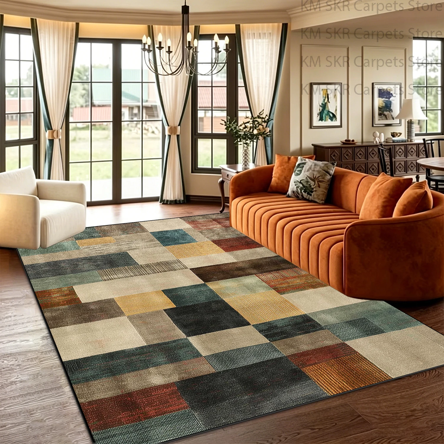 Blockgeometrie Moderner Stil Wohnzimmer Hochwertiger Teppich Dekoration Schlafzimmer Rutschfester Waschbarer Haushaltsteppich Weicher Plüsch Studiermatte