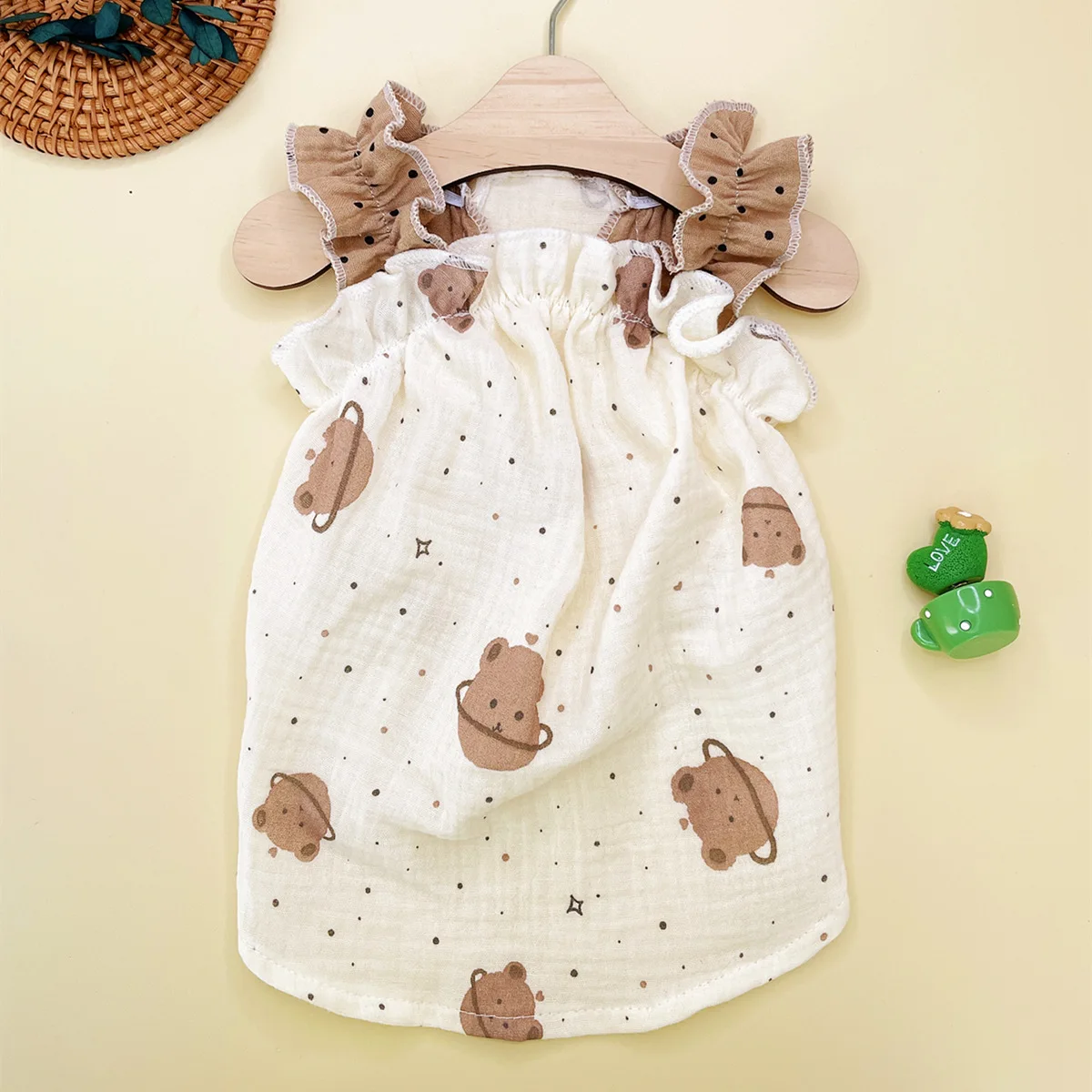 Ruffle Princess Sling Pet Dress Space Bear Print Universal Dog Cat Outfit For Teddy Puppy Indoor Outdoor Daily Pet Clothing