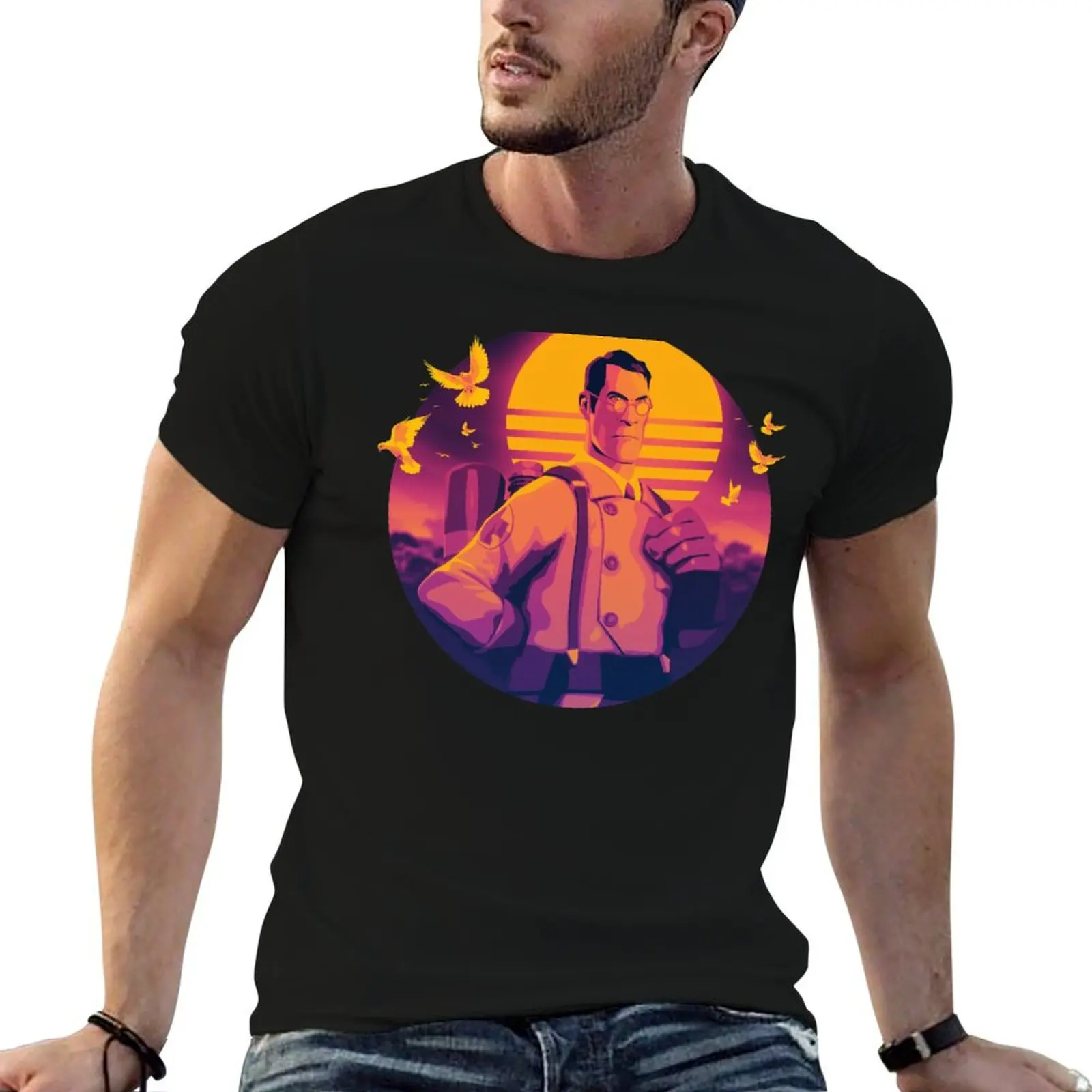 

Team Fortress 2: Meet the Medic (Sunset) T-Shirt man t shirts cotton t shirts with prints T-Shirt