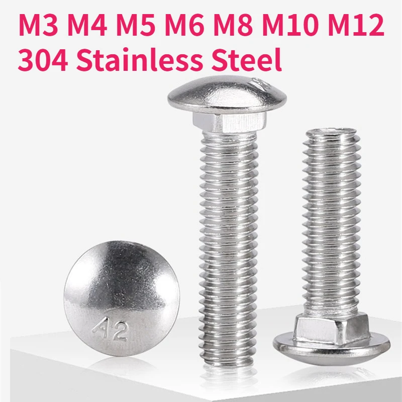 M3 M4 M5 M6 M8 M10 M12 304 Stainless Steel Carriage Bolt Truss Round Head Square Neck Screw Coach Bolt DIN603