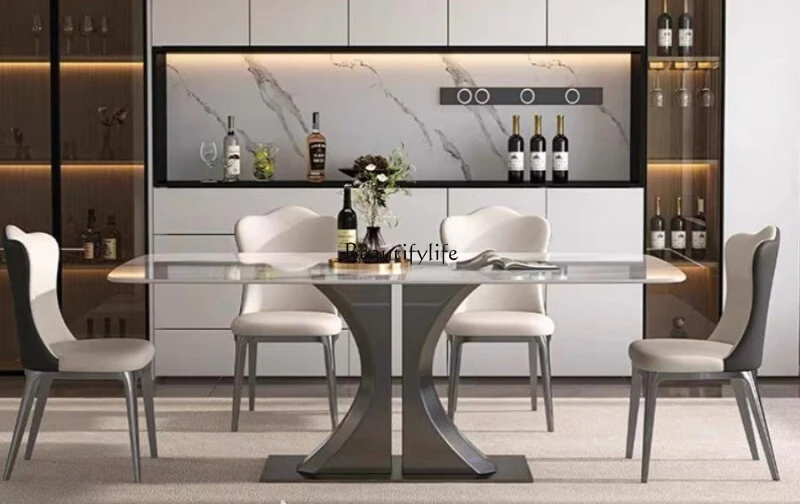 

Slate dining table Rectangle modern simple stainless steel household small apartment minimalist dining table