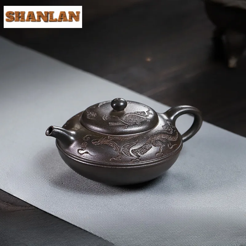 180ml Ancient Yixing Purple Clay Teapots Handmade Auspicious Beast Pot Raw Ore Azure  Mud Tea Brewing Kettle Zisha Tea Set Tea