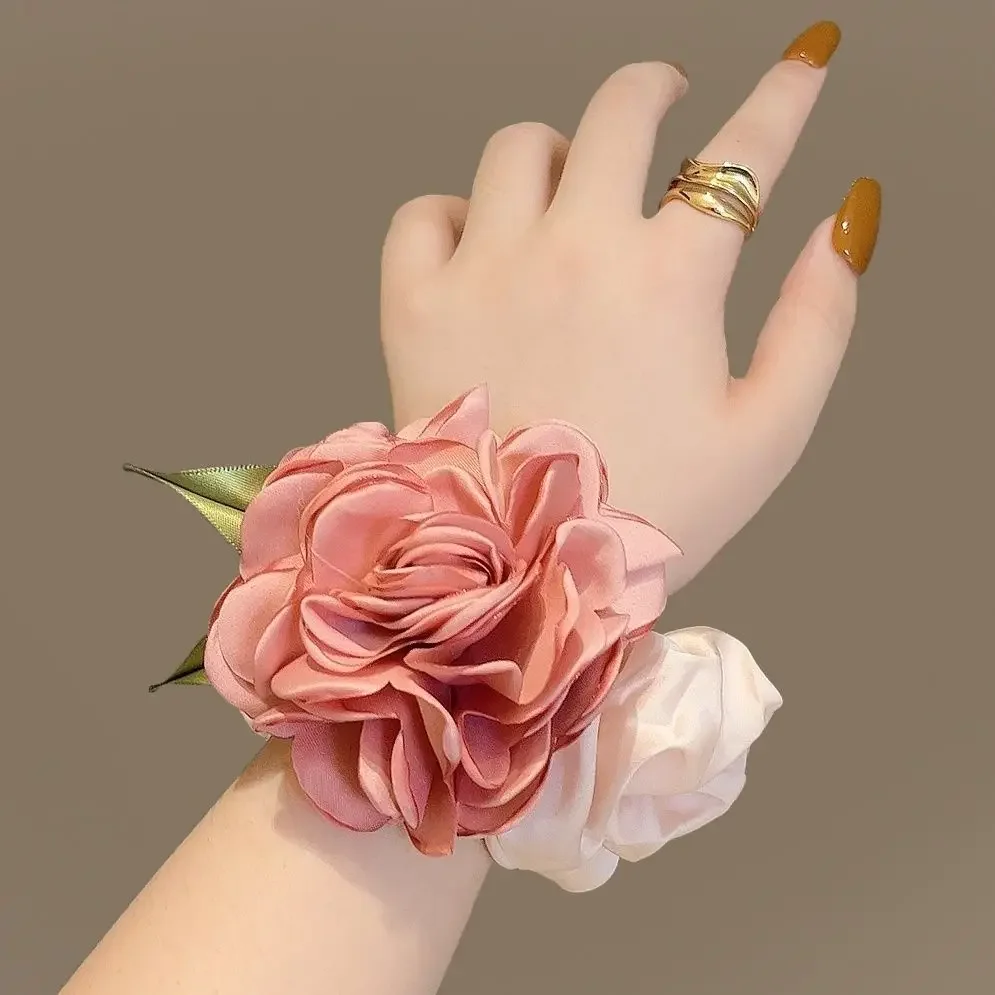 French Vintage Big Flower Hair Ring Headband Girls Korea Elastic Rubber Band Hair Rope for Women Ponytail Tie Hair Accessories