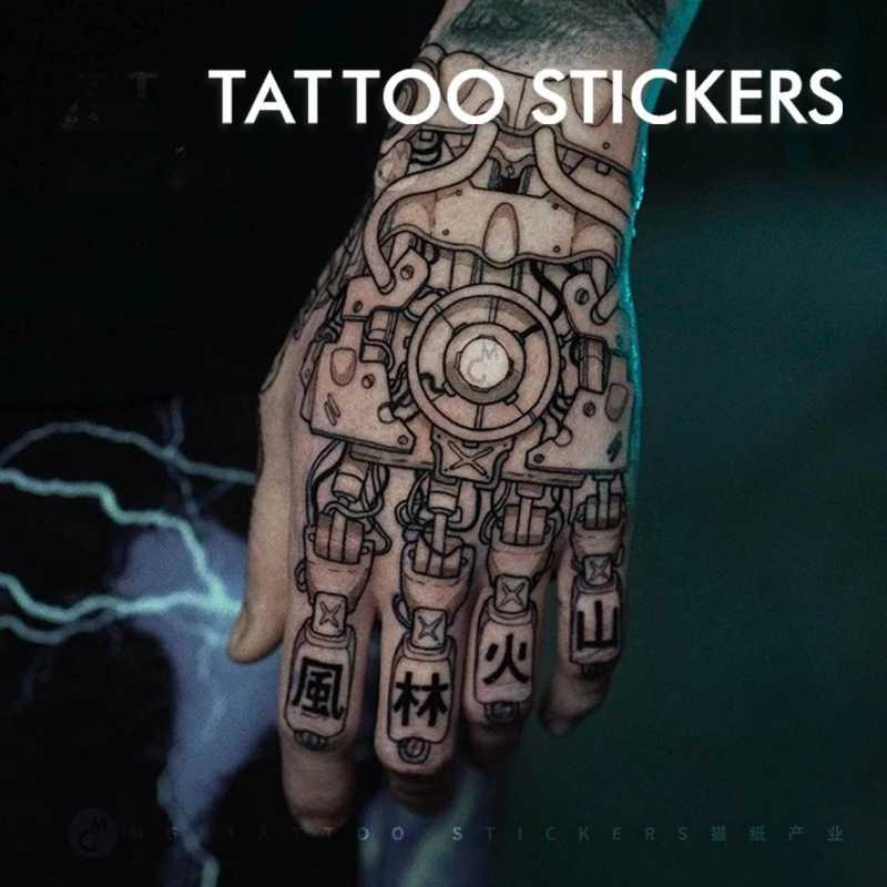 Cyberpunk Robot Hand Sticker Set Mech Art Temporary Tattoo Left Right Hands Fake Tattoo Stickers Waterproof Cosplay Anime Tatoo