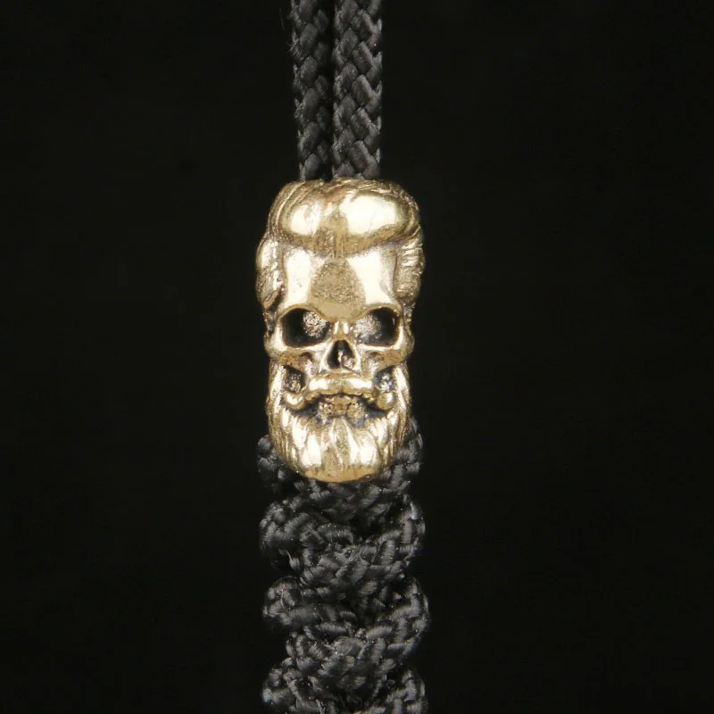 Brass Bearded Skull EDC Knife Pendant Paracord Spacer Bead DIY Accessory Keychain Hanging Metal Ornament