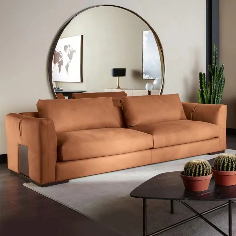 For  minimalist living room couch luxury metal feather leather 3 seat MONTECARLO sofa