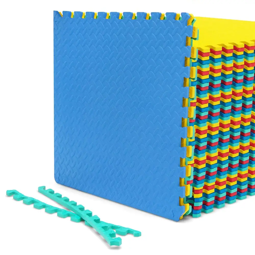 

48 Tiles Exercise Flooring With Border, NonSlip EVA Foam Protective Mats, Elastic Puzzle Play, 1 2 Interlocking Floor for Home