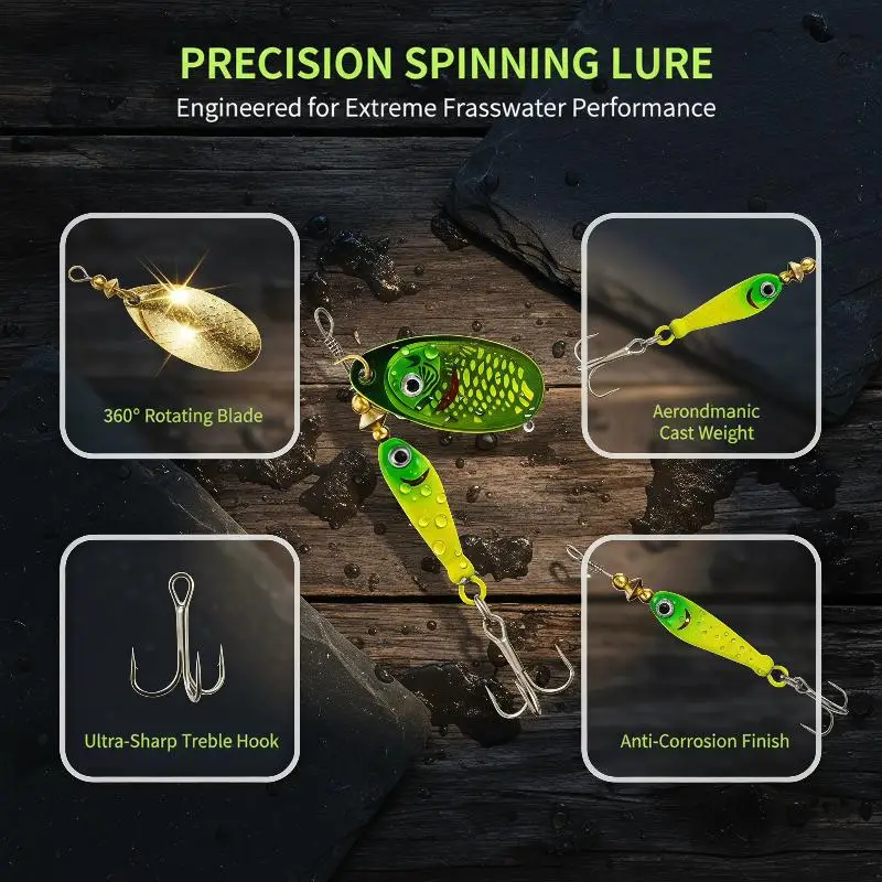 New Rotating Metal Spinner Fishing Lures 9g 7cm Rotating Sequin Artificial Hard Baits Crap Bass Pike Treble Hook Fishing Tackle