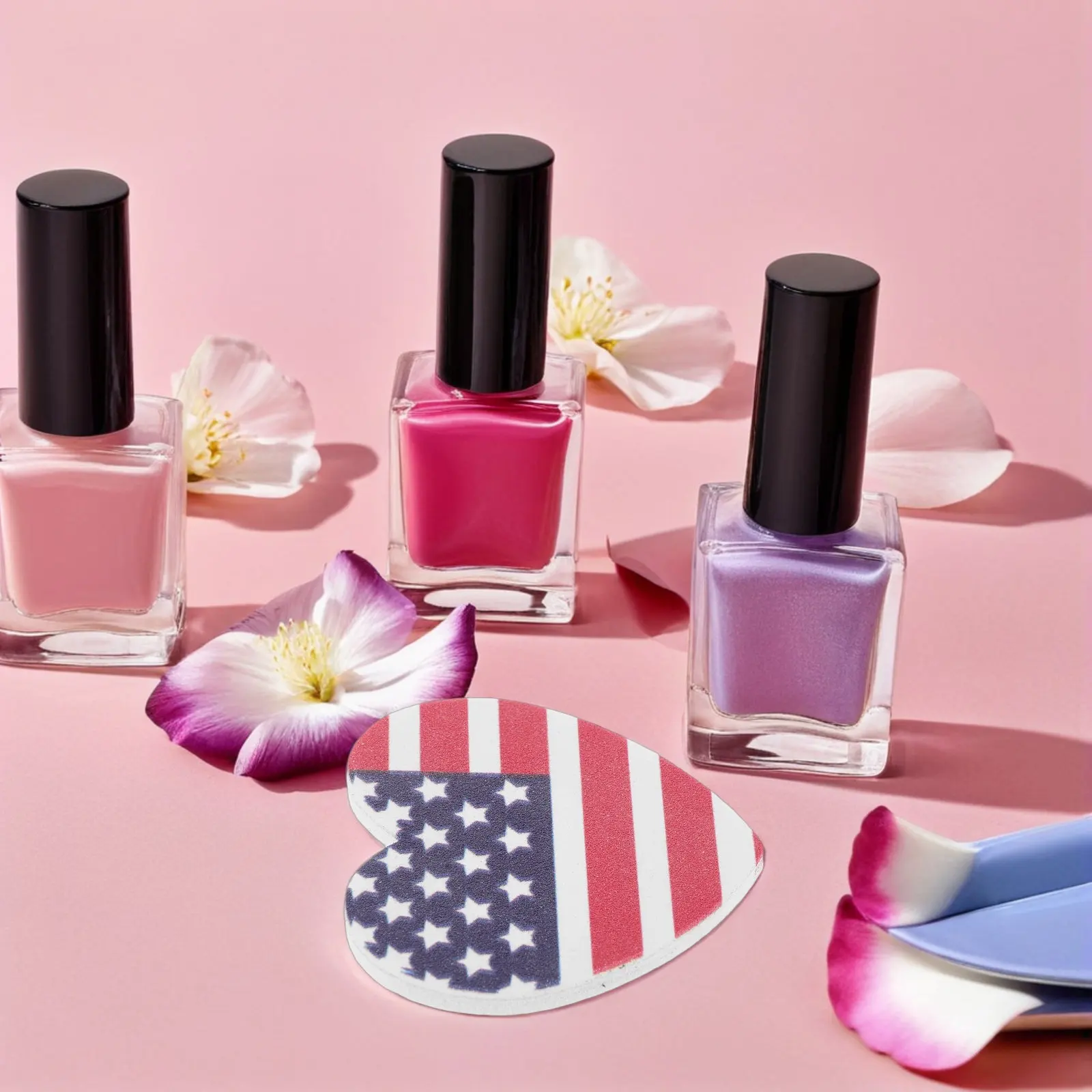 Travel Nail File Set Heart Shape Buffer Nail File American Flag Emery Board Double Sided Smoothing Block for Natural Gel Acrylic