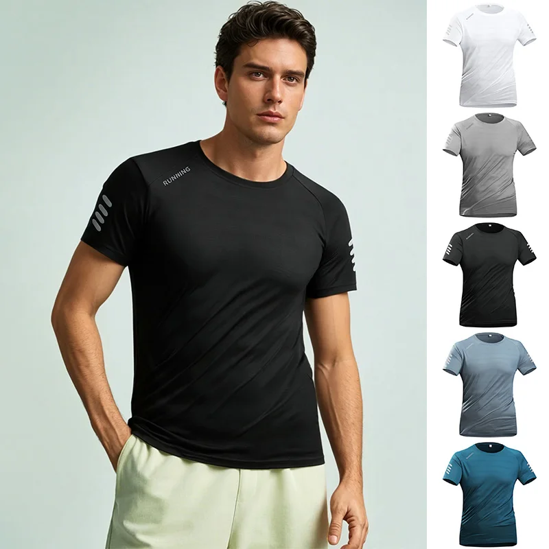 Ice Silk Running T-shirt Reflective Short Sleeve Quick Drying Summer Thin Breathable Fitness Tees Shirt Sportswear Sportsshirt