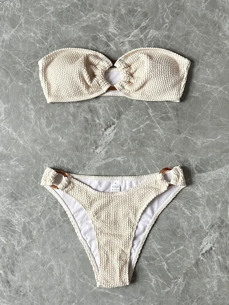 Conjunto de Bikini estilo Push Up de cintura baja para mujer, traje de baño Sexy, ropa de playa de onda lisa, trajes de baño brasileños, novedad de 2024