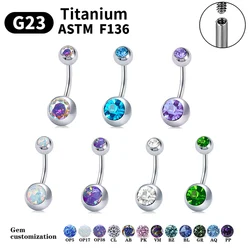 Trendy 14G Internally Threaded Women Sexy Belly Button Ring G23 Ti6AL4VELI Navel Piercing Comes With Coloful Zircon Opal